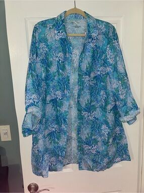 BNWT Lilly Pulitzer Sea View Cover up Las Olas Aqua Strong Current Sea. Size Lg.